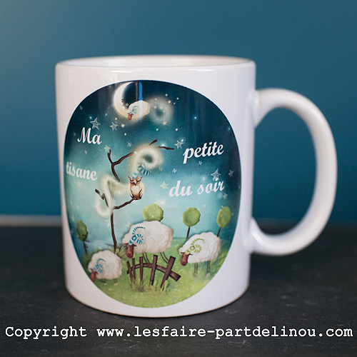 Mug Ma petite tisane du soir illustrée par des petits moutons rigolos